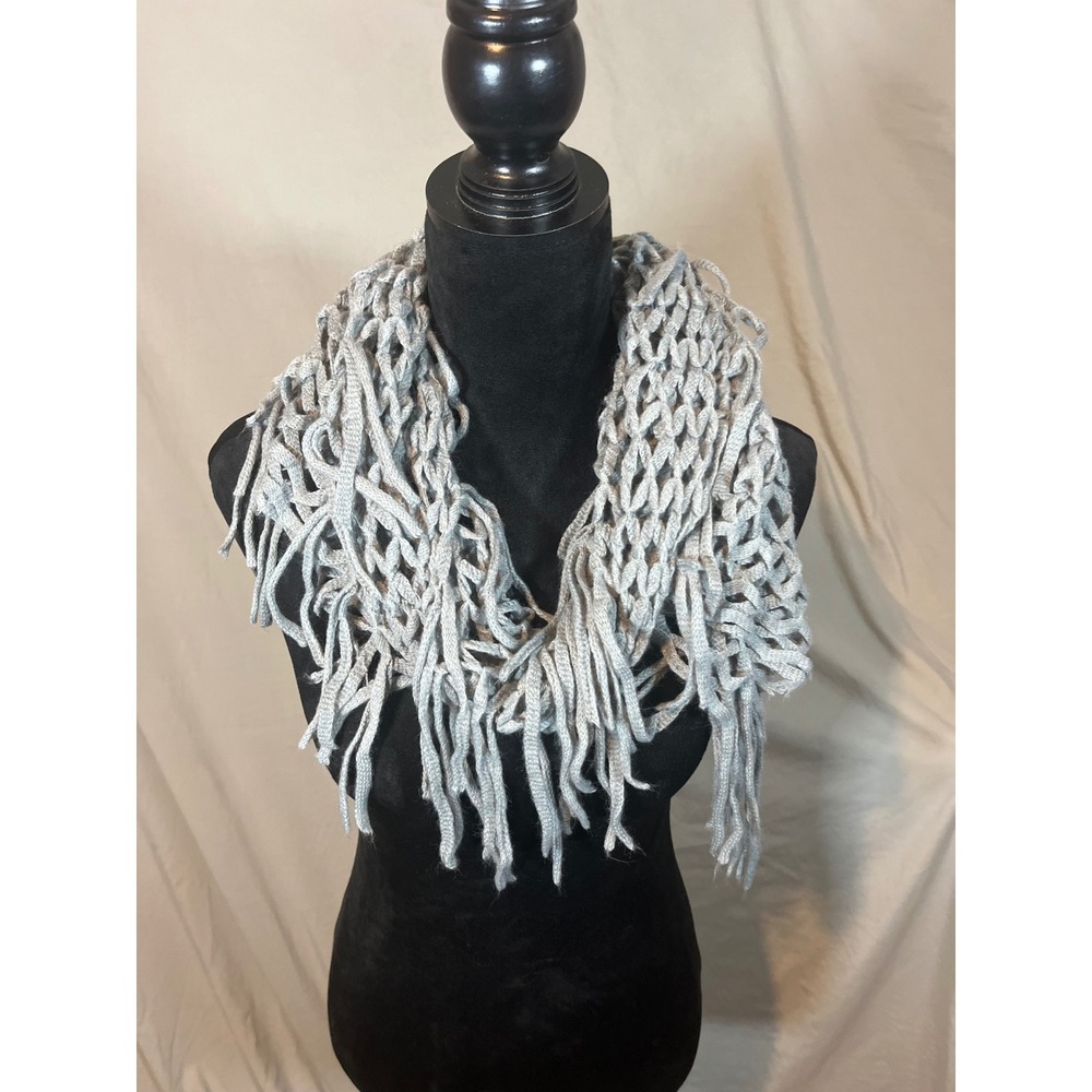 Womens Light Gray Open Knit Crochet Fringe Scarf‎ Chunky Boho Tassel Wrap